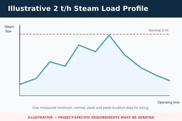 Illustrative steam load profile for a 2 ton pharmaceutical boiler