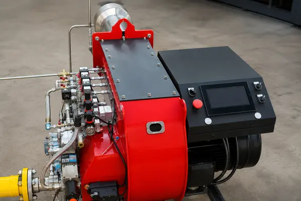 Gas burner and gas train for a 2 ton steam boiler