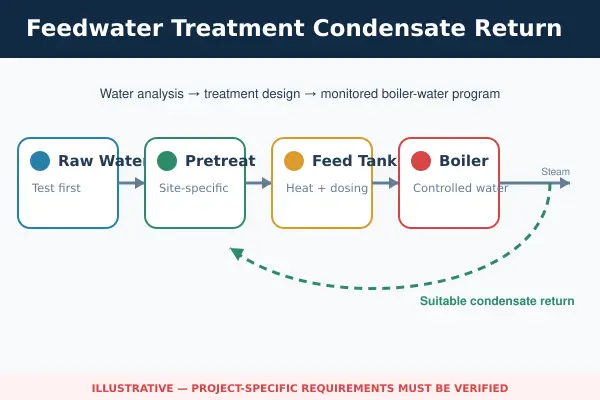 Feedwater treatment process for a pharmaceutical steam boiler